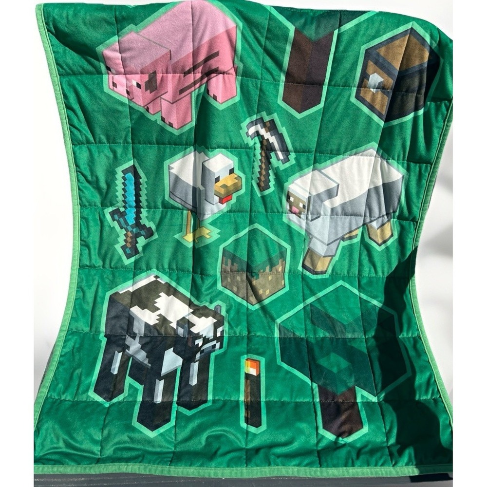 Minecraft 3 lb Weighted Blanket 34x45 Kids Child Size Plush Green Throw - Picture 3 of 11